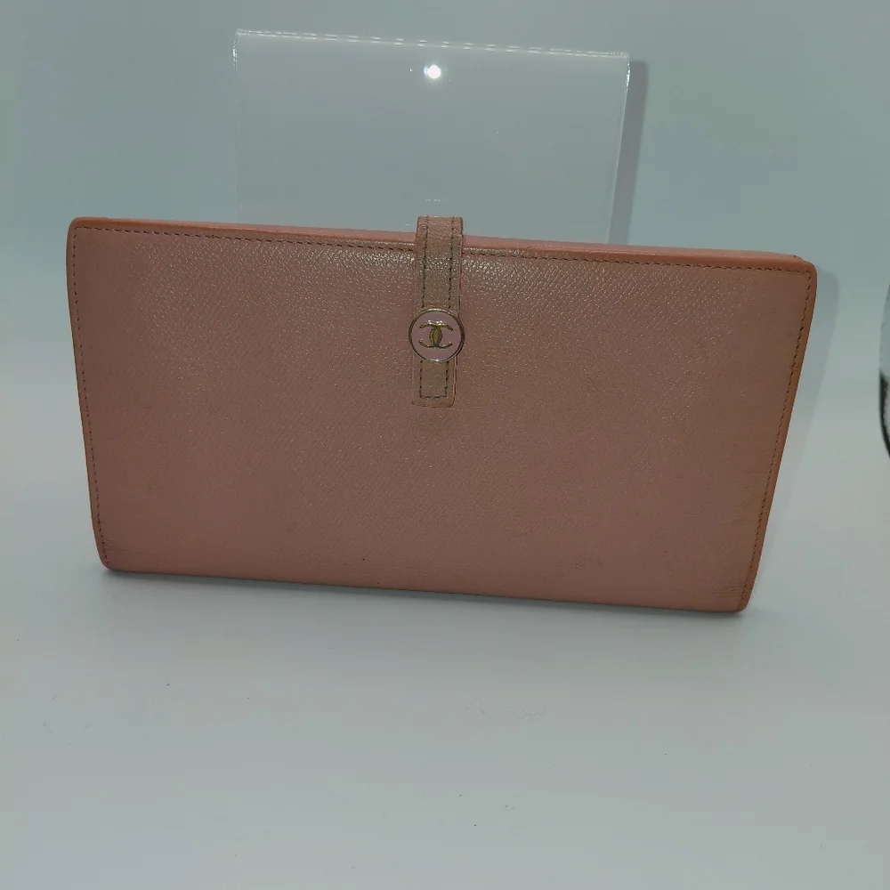 Chanel Pink Caviar Leather button long wallet